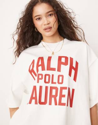 Polo Ralph Lauren - Kastiges T-Shirt in Wollweiß mit Logo in Rot