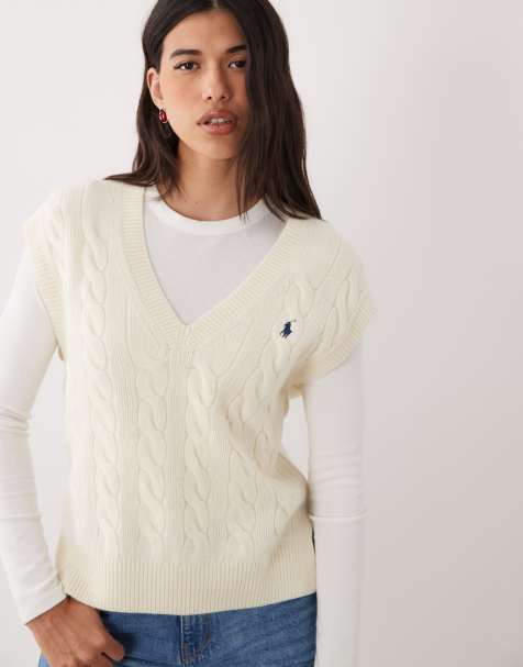 Polo Ralph Lauren katoenen kabeltrui zonder mouwen in crème - view 1