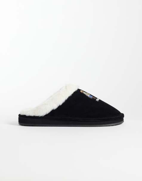 Polo Ralph Lauren Kayleigh bear print slippers in black - view 1