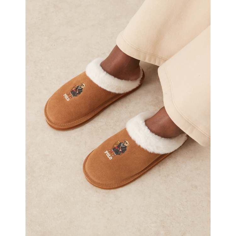 Polo Ralph Lauren Kayleigh Scuff Chaussons plats à motif ours - Main Image