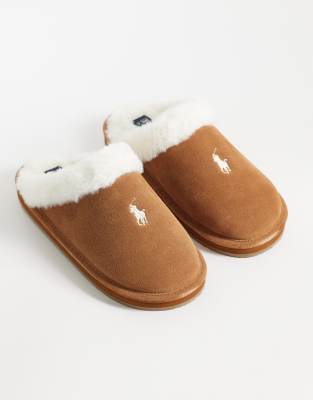 Polo Ralph Lauren Kayleigh scuff polo flats slipper in brown