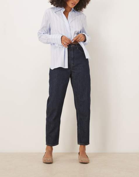 Polo Ralph Lauren Kelilah wash barrel leg tapered fit jeans in dark blue - view 1