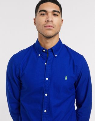 Polo Ralph Lauren – Klarblå, plaggfärgad oxfordskjorta med smal passform och logga