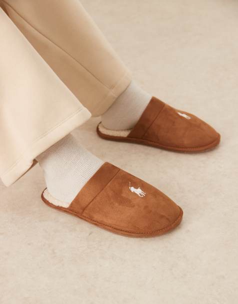 Polo Ralph Lauren – Klarence – Jasnobrązowe kapcie z logo - view 1