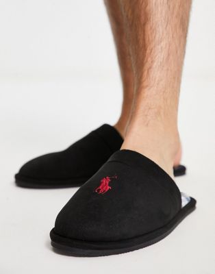 Polo Ralph Lauren klarence mule slippers in black and red - ASOS Price Checker