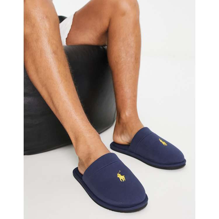 Polo Ralph Lauren klarence mule slippers in navy and gold | ASOS