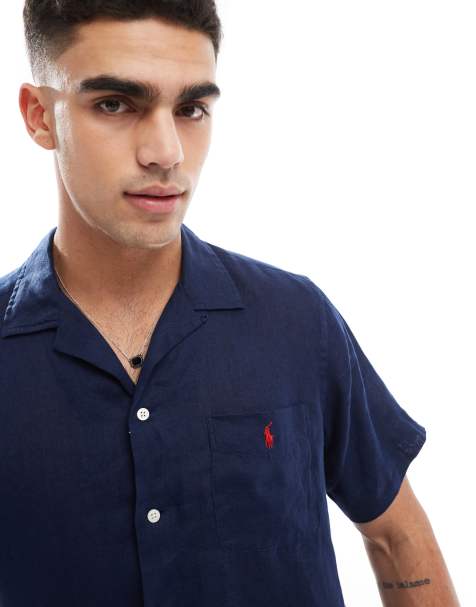 Polo Ralph Lauren - Klassiek linnen oversized overhemd met icoonlogo, korte mouwen en reverskraag in marineblauw, deel van co-ord set - view 1