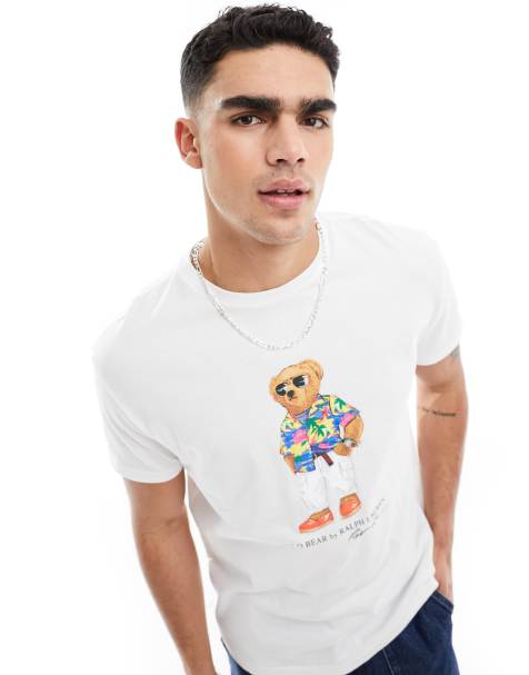 Polo Ralph Lauren - Klassiek oversized overhemd T-shirt met print van Beach Club-beer in wit - view 1