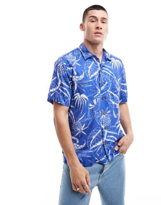 Polo Ralph Lauren - Klassiek oversized overhemd van rayon met korte mouwen, reverskraag en 'ocean breeze' bloemenprint in middenblauw