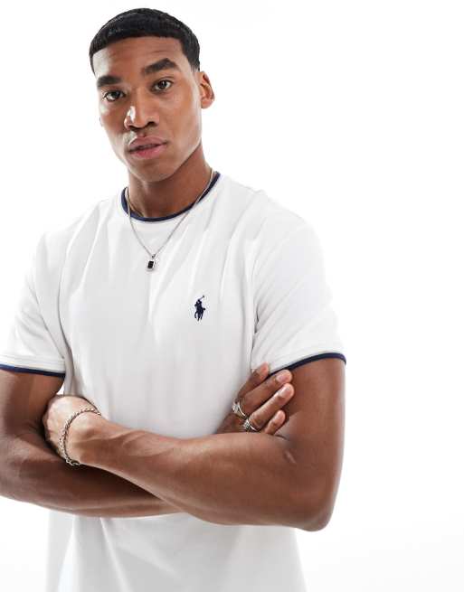 Polo Ralph Lauren - Klassiek oversized piqué T-shirt met icoonlogo en gekleurd randje in wit