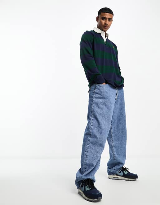 Polo Ralph Lauren - Klassiek oversized rugbyshirt met logo en strepen in marineblauw/groen