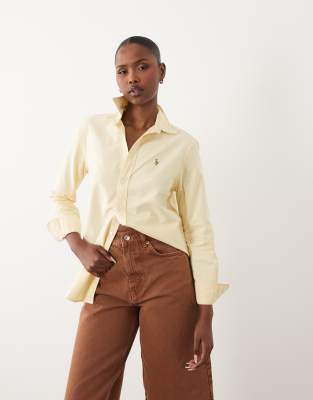 Polo - Klassische, langärmlige Hemdbluse in Gelb mit Knopfleiste Gelb M