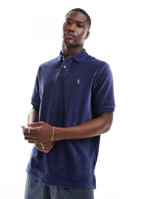 Polo Ralph Lauren – Klassisches Oversize-Polohemd in Marineblau aus Cord-Strick mit Markenlogo