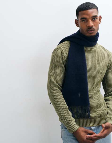 Polo Ralph Lauren klassisk vändbar scarf i ullmix med logga i navy och charcoal - view 1