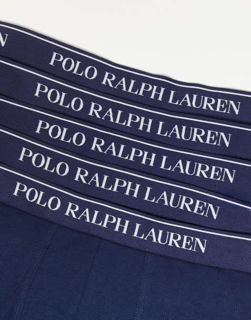 Polo Ralph Lauren klassiska 5-pack trunks med loggkant i marinblått, 2 av 3