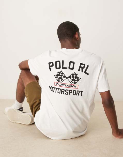 Polo Ralph Lauren racing logo back print slub t-shirt classic oversized fit in off white