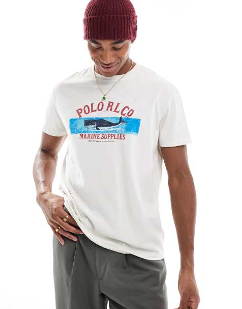 Polo Ralph Lauren whale logo print slub t-shirt classic oversized fit in off white
