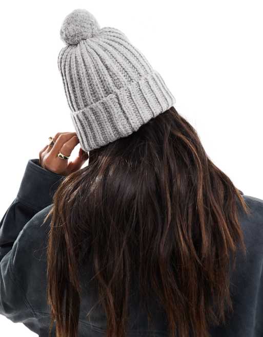 Polo Ralph Lauren knit bobble hat with bear logo in grey ASOS