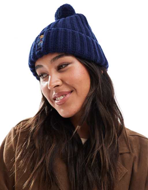 Polo Ralph Lauren knit bobble hat with bear logo in navy, 3 of 4