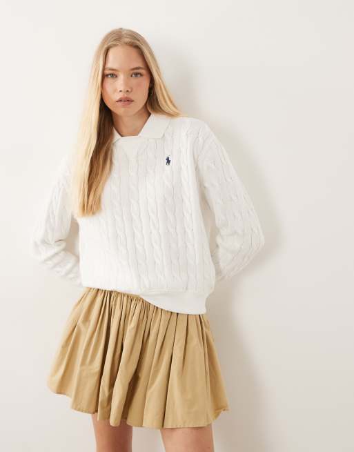 Polo Ralph Lauren knit collar sweater in white, 2 of 4