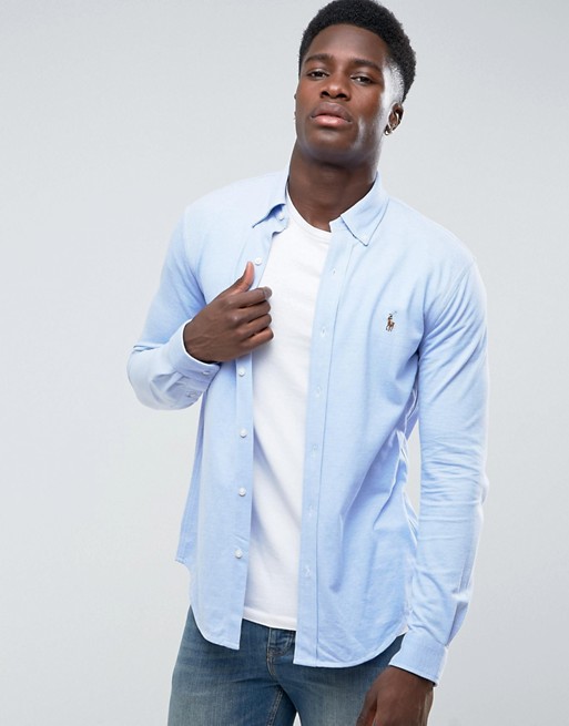 Polo Ralph Lauren Knit Oxford Shirt Slim Fit Buttondown in Blue | ASOS