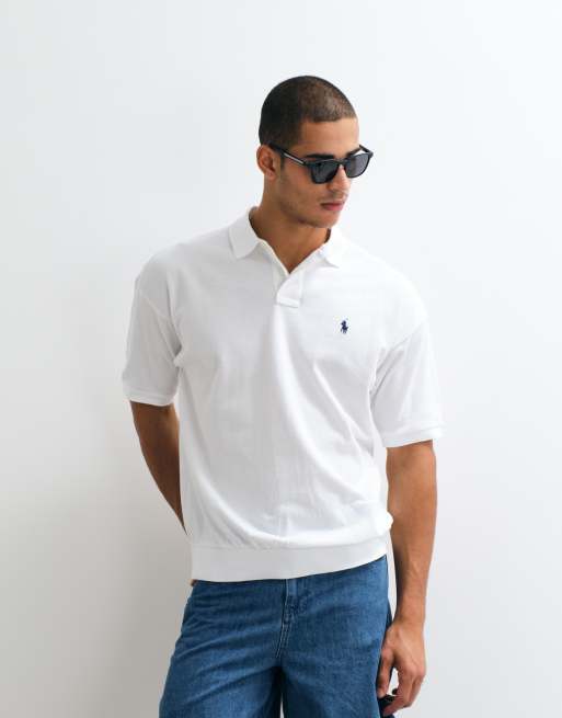 Polo Ralph Lauren knit relaxed fit short sleeve polo in white, 3 of 5