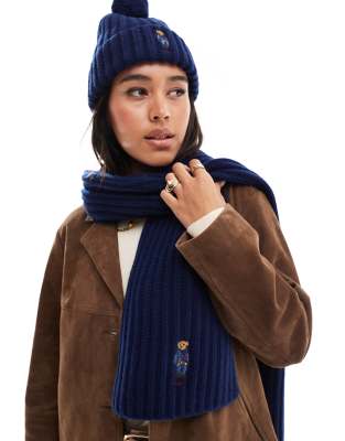 Polo Ralph Lauren Polo Ralph Lauren knit scarf with bear logo in navy