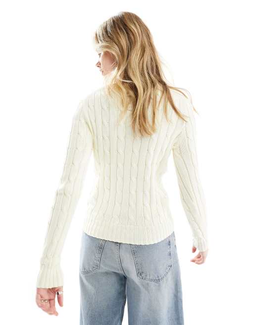 Polo Ralph Lauren knitted cable crew neck jumper with logo in cream ASOS