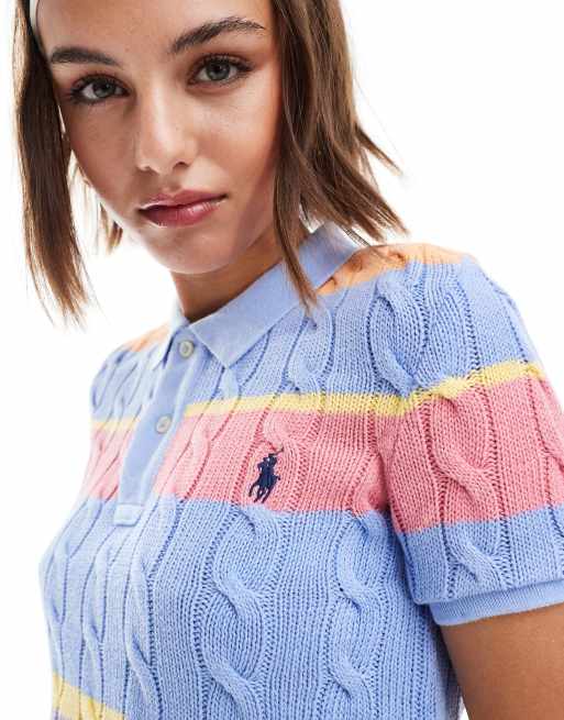Polo Ralph Lauren knitted cable polo shirt in multi stripe