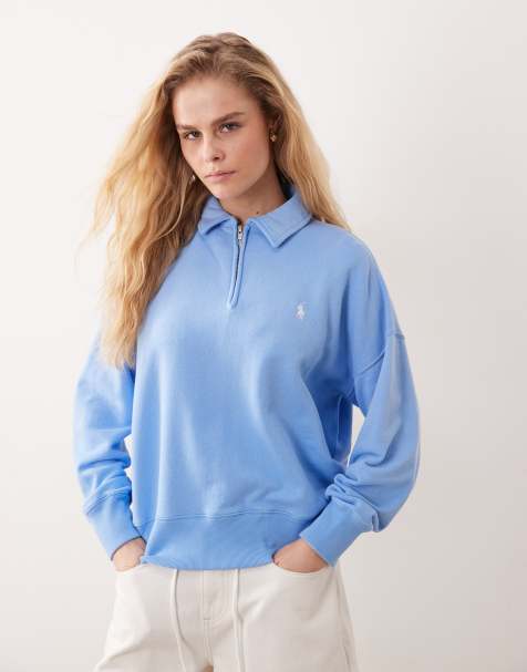 Polo Ralph Lauren knitted half zip up sweatshirt in blue