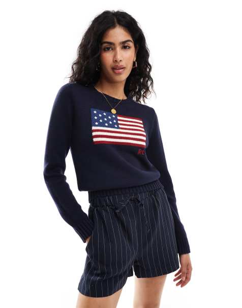 Polo Ralph Lauren knitted jumper with flag logo in navy - view 1