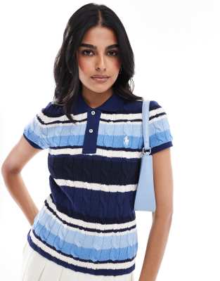 Polo Ralph Lauren Knitted Polo With Logo In Blue Stripe - Discount £56