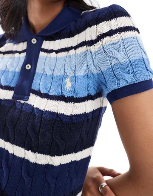 Polo Ralph Lauren knitted polo with logo in blue stripe, 3 of 4