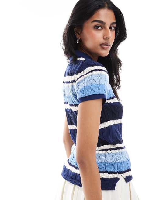 Polo Ralph Lauren knitted polo with logo in blue stripe, 4 of 4