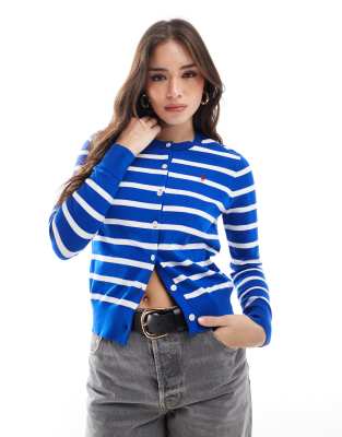 knitted striped cardigan in blue and white