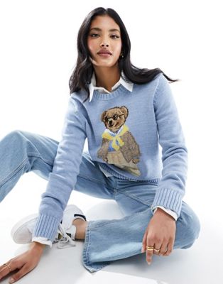 Polo Ralph Lauren knitwear jumper with bear logo in light blue