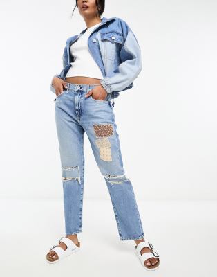 Polo Ralph Lauren - Knöchellange Boyfriend-Jeans in heller Waschung mit schmalem Schnitt und Flicken-Details-Blau