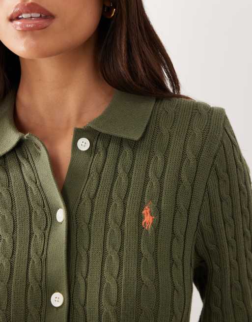 Polo Ralph Lauren kofta i flätstickning i olivgrönt, 3 av 4