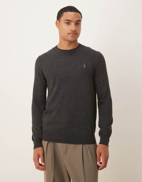 Polo Ralph Lauren - Koksgrå meleret striktrøje i merinould med rund hals og ikonlogo - view 1
