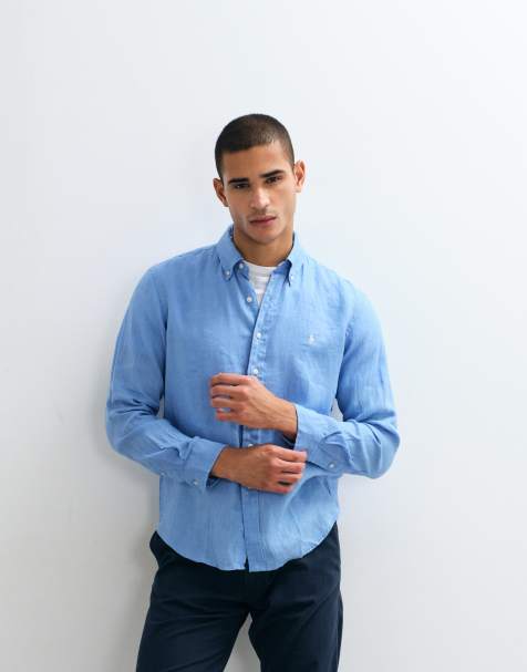 Polo Ralph Lauren koszula lniana z długim rękawem, custom fit, niebieska - view 1