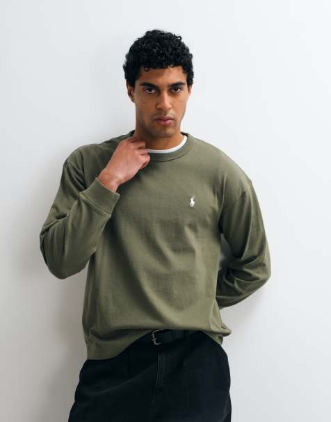 Polo Ralph Lauren kraftig t-shirt med lång ärm och avslappnad passform i khaki - view 1