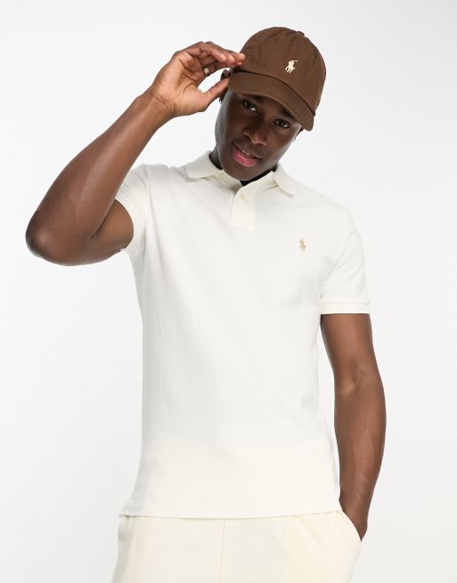 Polo Ralph Lauren – Krämvit, smal pikétröja med ikonlogga