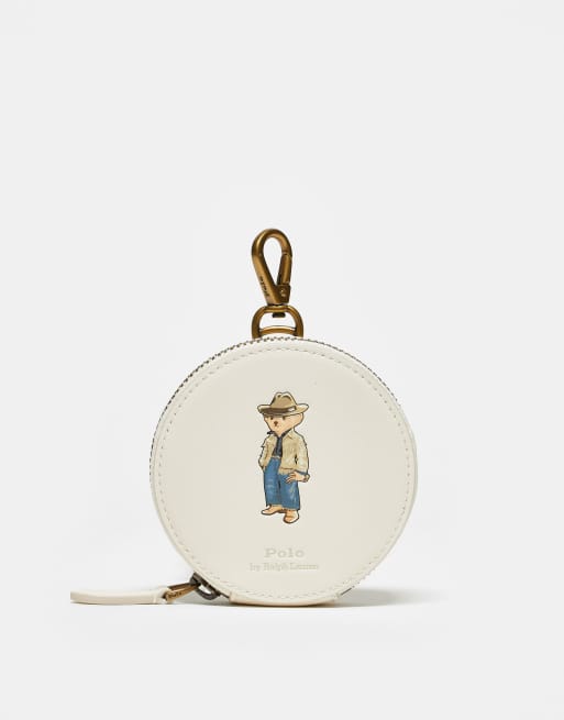 Polo Ralph Lauren – Kremowa skórzana portmonetka z logo z niedźwiadkiem kowbojem