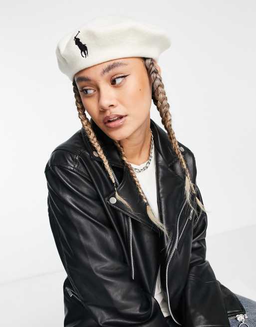 Polo Ralph Lauren – Kremowy beret z logo z koniem
