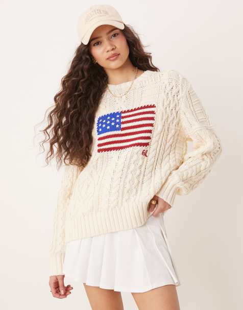 Polo Ralph Lauren flag cable knit jumper in cream