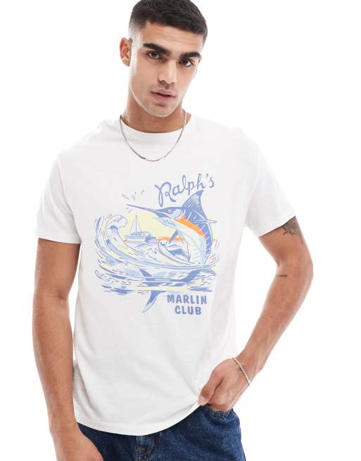 Polo Ralph Lauren – Kremowy T-shirt o kroju vintage z napisem Marlin Club i grafiką
