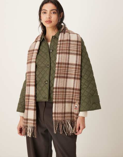 Polo Ralph Lauren – Kremowy zimowy szalik w kratę z logo Bear - view 1