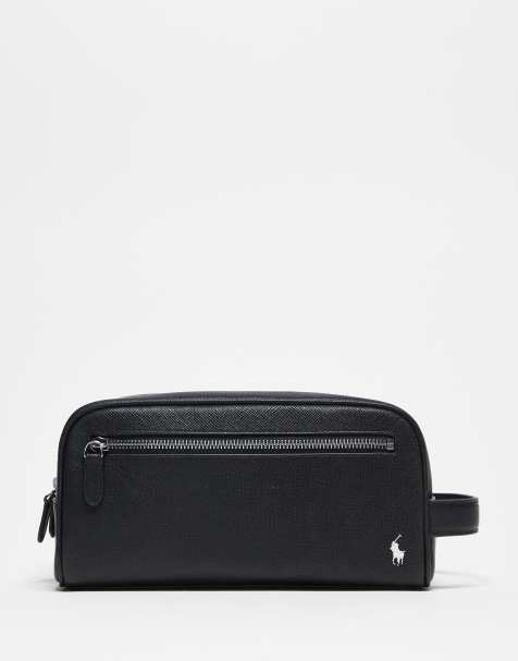 Polo Ralph Lauren – Kulturtasche aus Leder in Schwarz mit ikonischem Logo in Silber - view 1