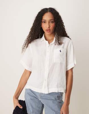 Polo Ralph Lauren - Kurzärmlige Cropped Hemdbluse aus Leinen in Weiß