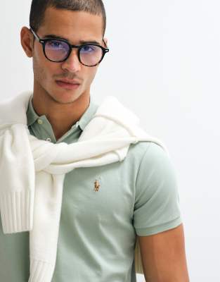 Polo - Kurzärmliges Custom-Slim-Fit-T-Shirt aus Pima-Baumwolle in Hellgrün Grün XS